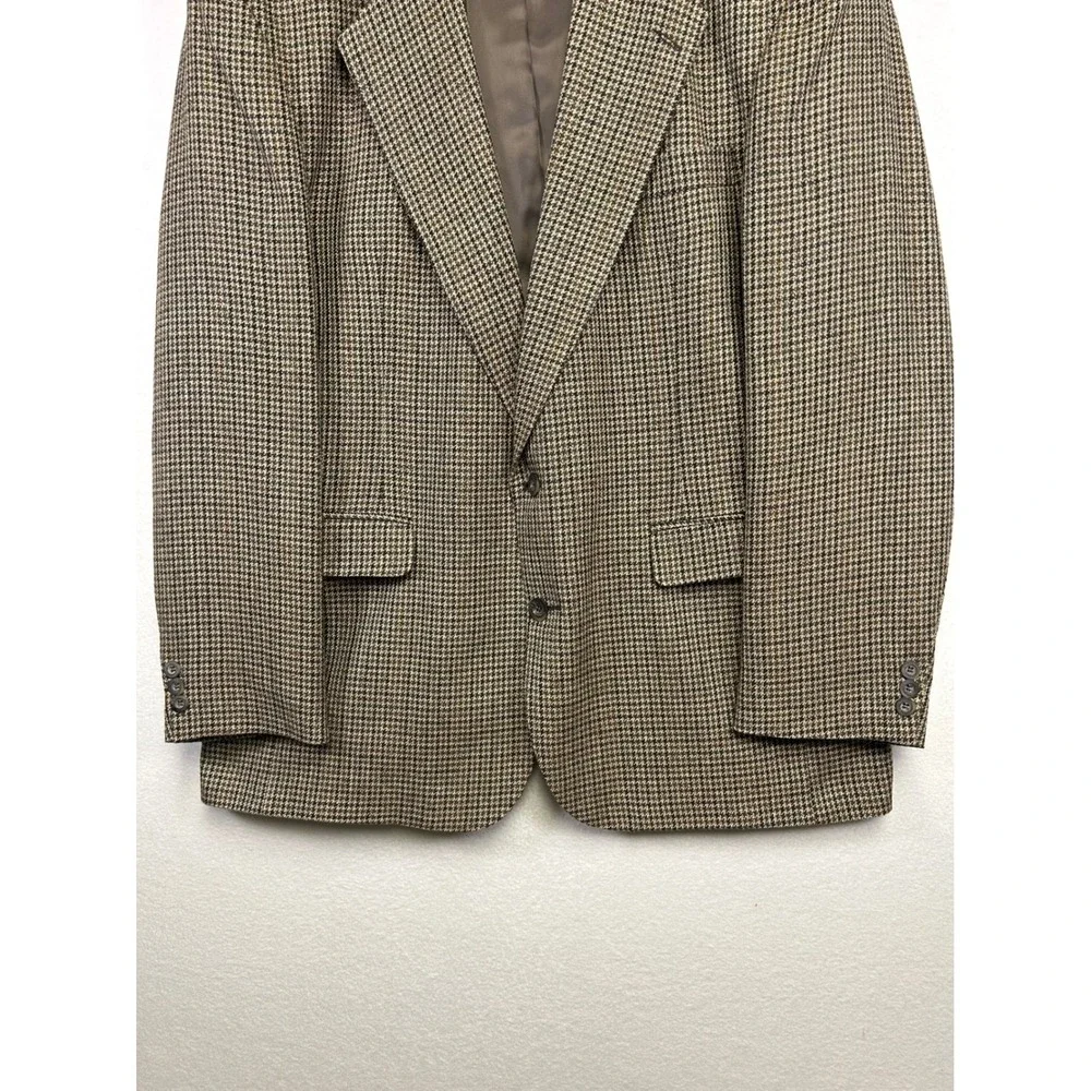 Dark Academia Haggar Mens 42 Brown Houndstooth 2 Button Sport Coat Blazer‎ USA